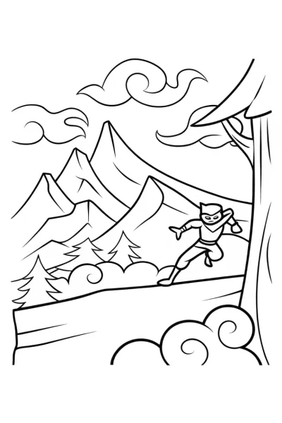 Ninja Adventure in the Mystic Mountains Coloring Page