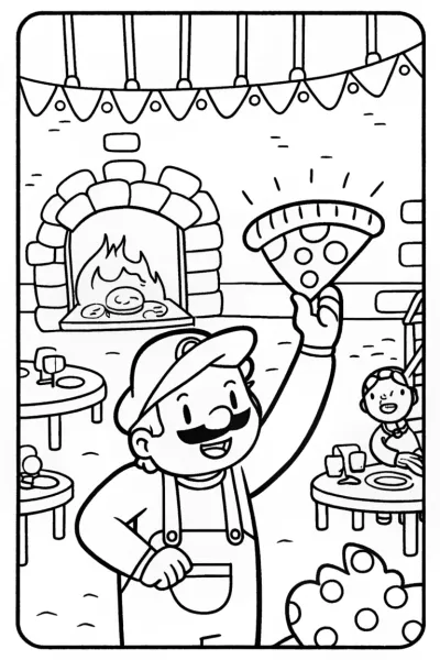 Luigi’s Pizza Party Adventure Coloring Page