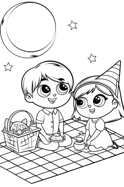 Summer Stars Picnic Coloring Page