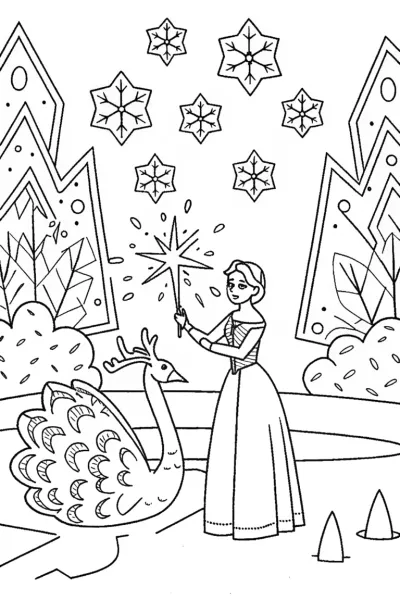 Elsa’s magical ice sculpture garden coloring page