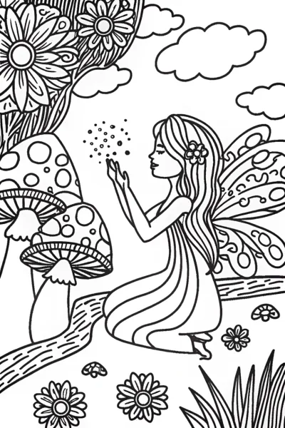 Garden of Dreams Fairy Coloring Page