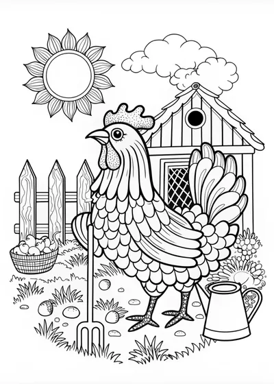 Majestic Rooster Coloring Page