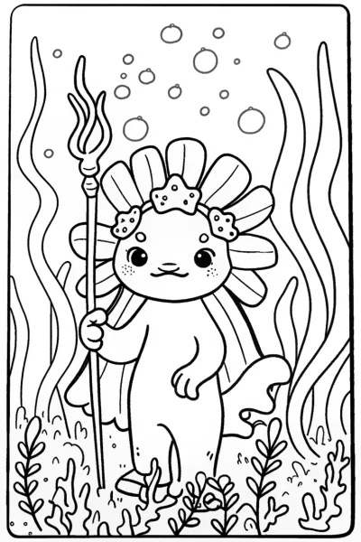 Axolotl Garden Guardian Coloring Page