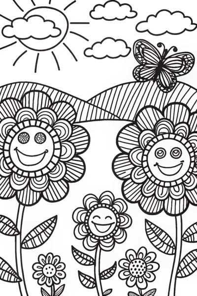 Flower Friends Parade Coloring Page