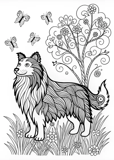 Coloring Page: Regal Collie Portrait
