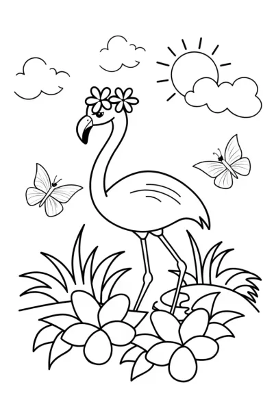 Flamingo Fiesta in a Tropical Garden Coloring Page