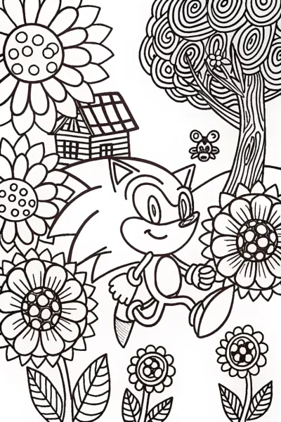 Sonic’s Magical Garden Race Coloring Page