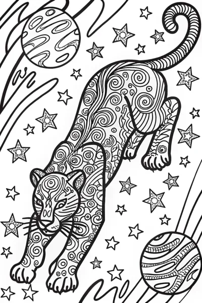 Black Panther in a Cosmic Dance Coloring Page