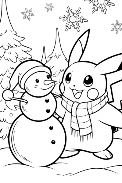 Pikachu’s Cozy Winter Wonderland Coloring Page
