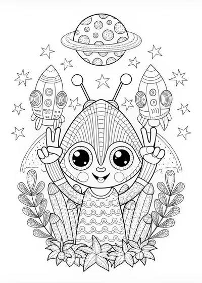Cute Alien with Big Eyes Coloring Page