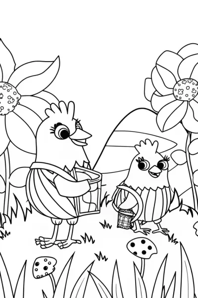Chickens on a Treasure Hunt Coloring Page
