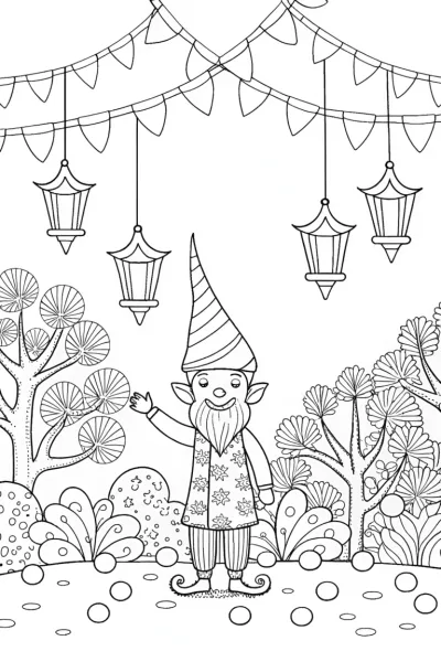 Gnome at the Bubble Festival Coloring Page