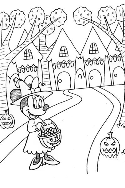 Minnie Mouse’s Trick or Treat Adventure Coloring Page