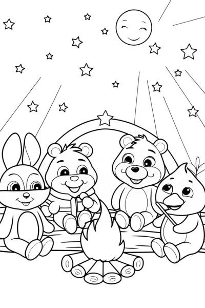 Rainbow Friends Under the Starry Sky Coloring Page