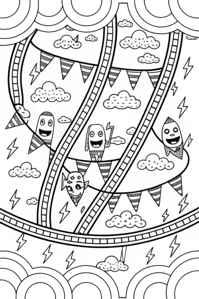 Lightning Bolt Race Track Coloring Page
