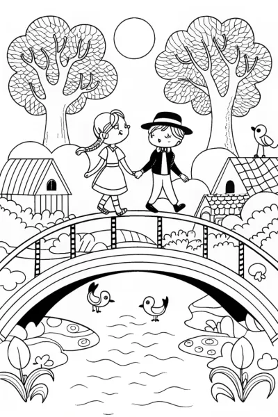 Rainbow Bridge Adventure Coloring Page