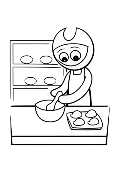 Huggy Wuggy baking in a bakery