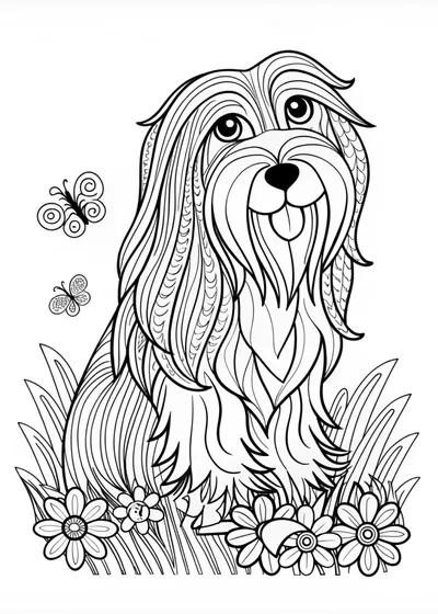 Happy Fluffy Dog Coloring Page