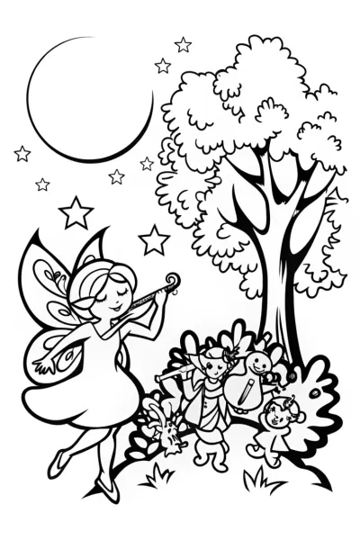 The Fairy and the Moonlit Symphony Coloring Page