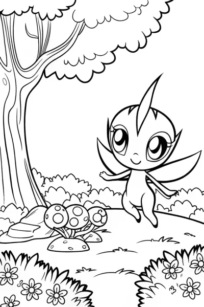 Celebi the Guardian of the Forest Coloring Page