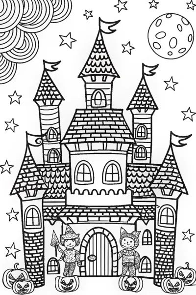 The Enchanted Halloween Castle Coloring Page