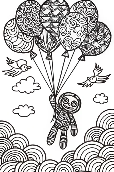Huggy Wuggy’s Balloon Flight Coloring Page