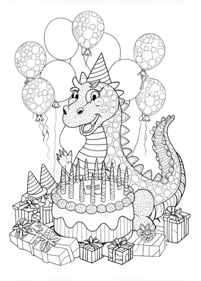 Dragon’s Birthday Party Coloring Page