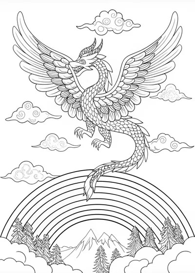Majestic Dragon in the Clouds Coloring Page