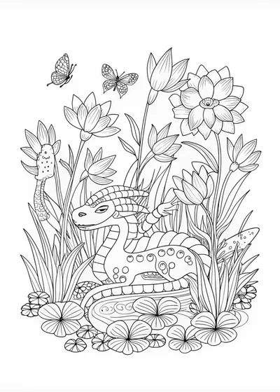 Dragon Among Blossoms Coloring Page