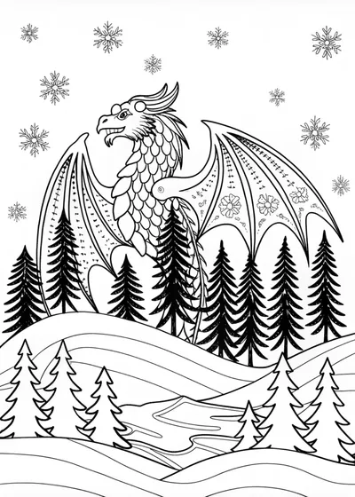 Mighty Dragon Overlooking Snowy Mountains