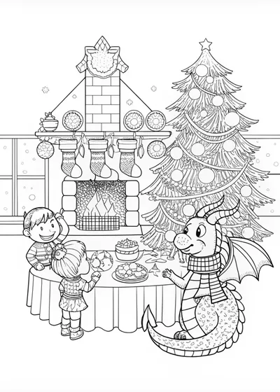 Majestic Dragon in Winter Wonderland Coloring Page