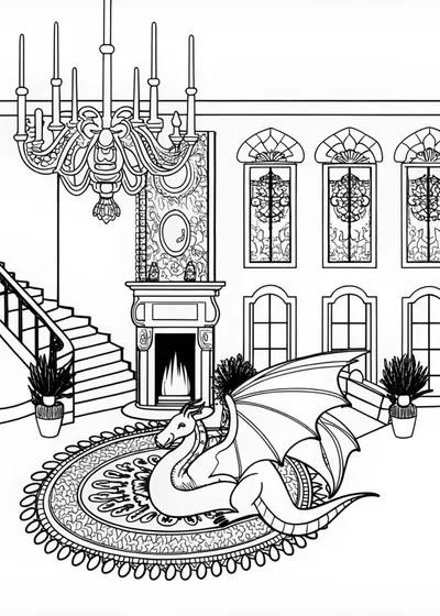 Majestic Castle Dragon Coloring Page