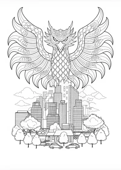 Dragon in the City: Urban Dragon Coloring Page