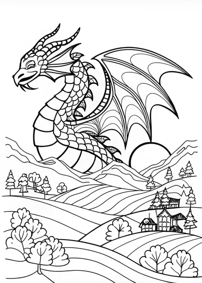 Dragon in the Moonlit Sky Coloring Page