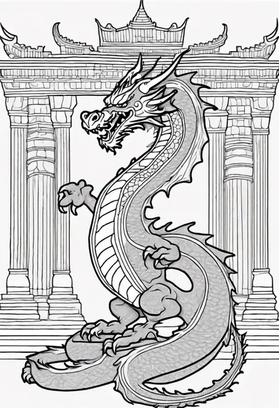 Majestic Dragon Amidst Ancient Columns