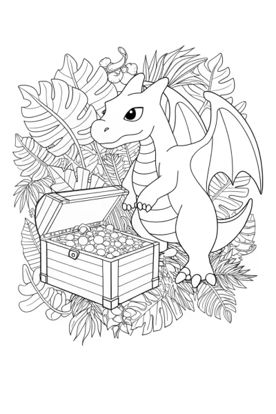 Charizard’s Treasure Trove Coloring Page