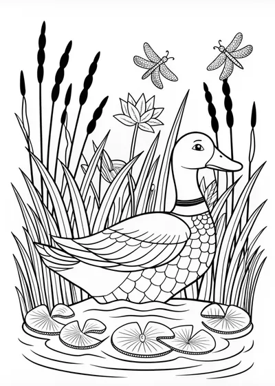Duck by the Lake Coloring Page