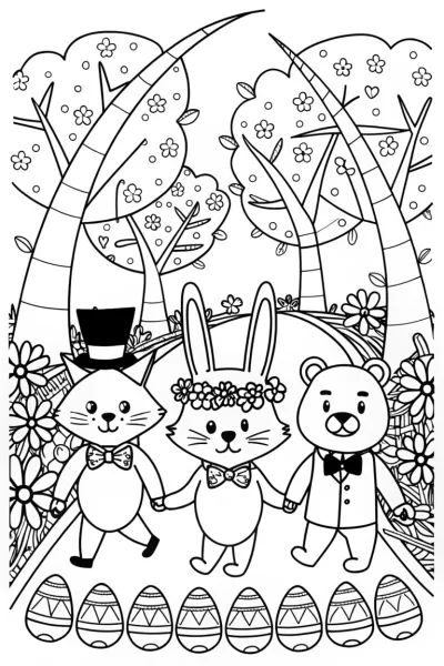 Easter Parade of Whimsical Creatures Coloring Page