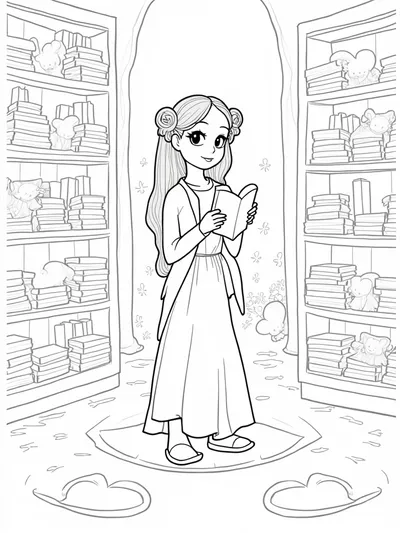 Librarian in a heart-shaped library