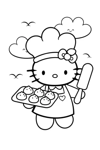 Hello Kitty’s Dreamy Cloud Bakery Coloring Page