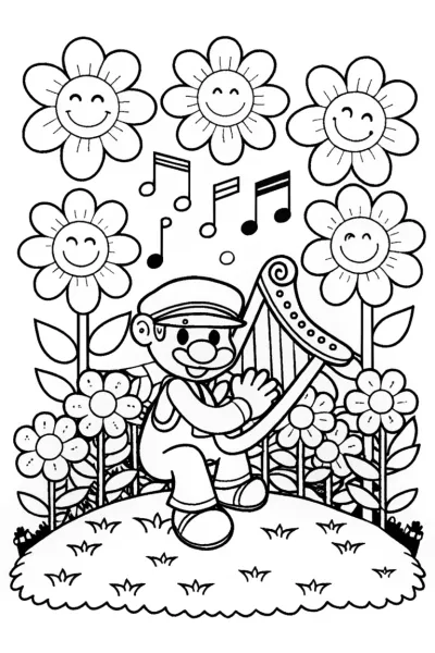 Mario’s Enchanted Music Garden Coloring Page