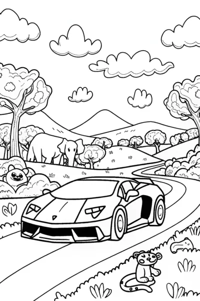 Lamborghini Safari Adventure Coloring Page