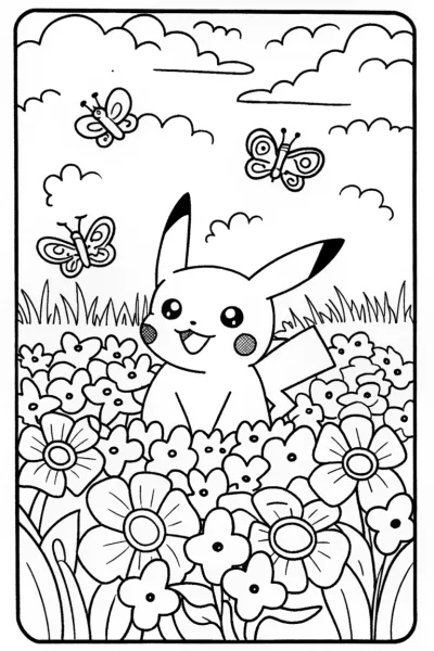 Pikachu’s Flower Power Adventure Coloring Page