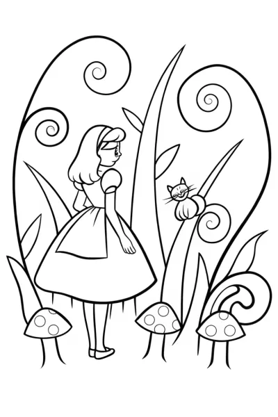 Alice’s Enchanted Forest Adventure Coloring Page