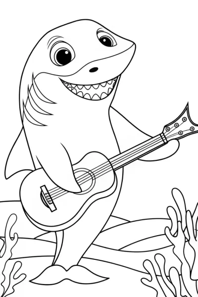 Shark playing seaweed guitar