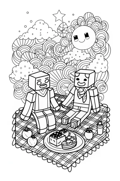 Minecraft Picnic Under the Stars Coloring Page
