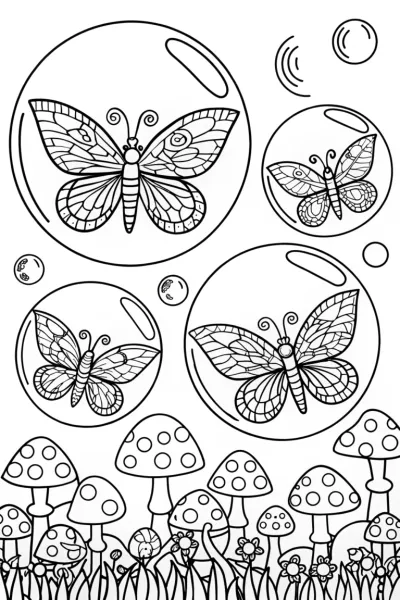 Butterflies in the Bubble Garden Coloring Page