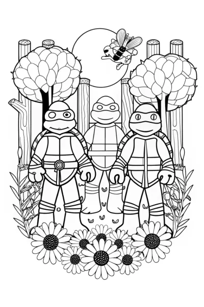 Teenage Mutant Ninja Turtles in a garden