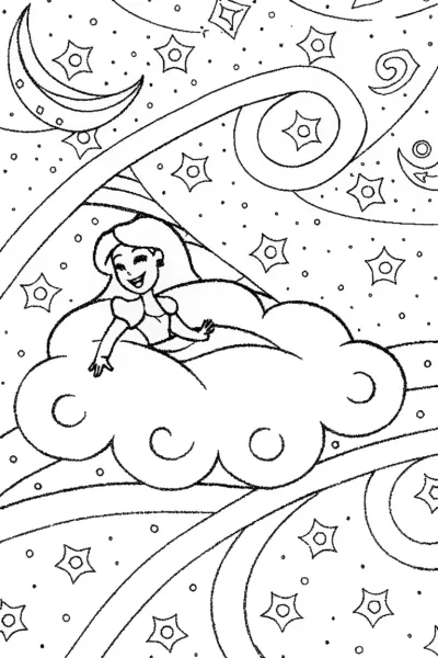 Jasmine’s Starry Dreamscape Coloring Page