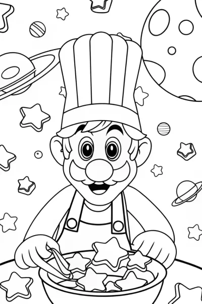 Luigi’s Cosmic Bakery Adventure Coloring Page